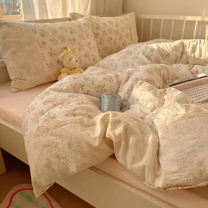 DecorBites™ French Lace Washed Cotton Bedding Sets for King Queen Beds
