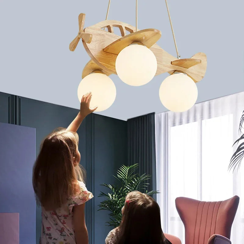 Decorbites™ Kinder Holz-Flugzeug-Leuchter LED Kinderzimmer Flugzeug-Hängeleuchten
