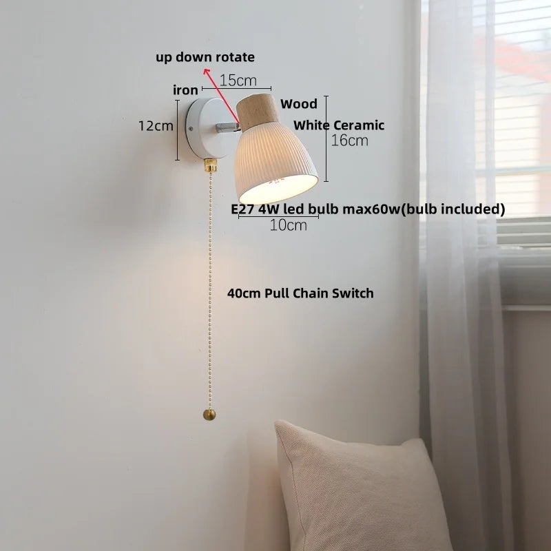 DecorBites™ LED Wall Lights Wood White Ceramic Rotate, Living Room Bedside Lamp