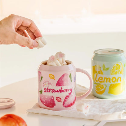 Decorbites™ Fruchtform Keramikbecher mit Deckel und Trinkhalm, niedliches koreanisches Design