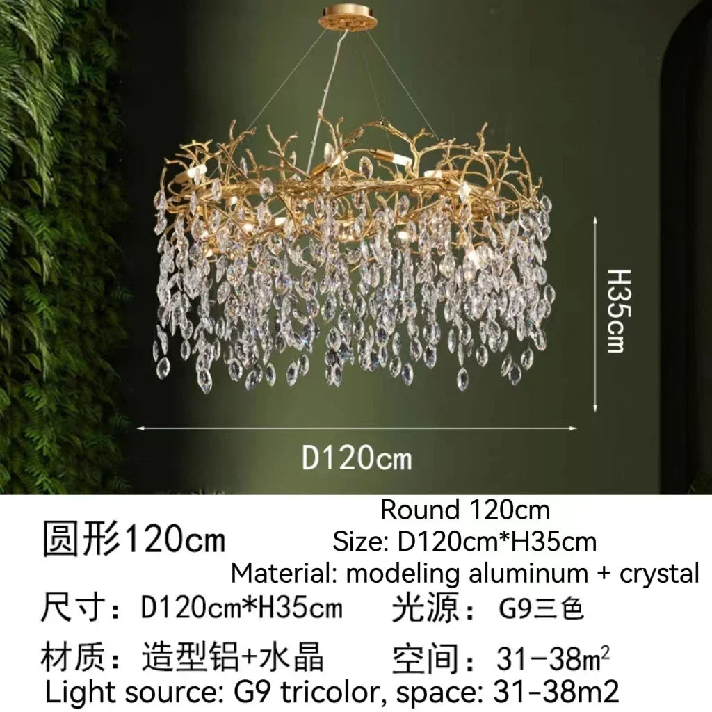 Decorbites™ Golden Crystal Tree Deckenleuchter, Luxuriöse Aluminium-Kunstarmatur