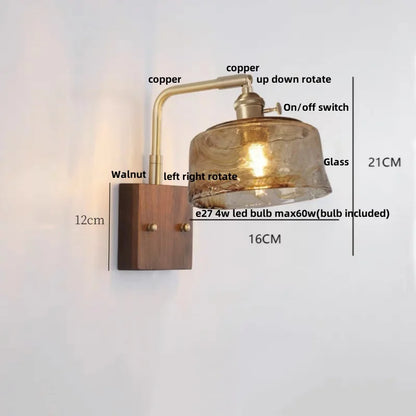 Decorbites™ LED-Wandleuchte aus Walnussholz, drehbar, Kupfer-Nachttischlampe
