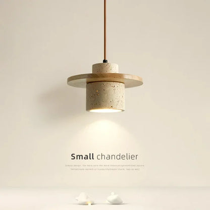 Modern Travertine Stone Pendant Light With Walnut Accent