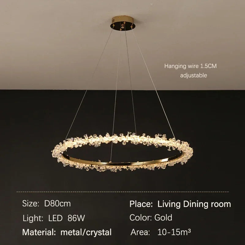 Decorbites™ Golden Round Crystal Chandelier | Nordischer Luxus-LED-Halo-Lüster für das Wohnzimmer