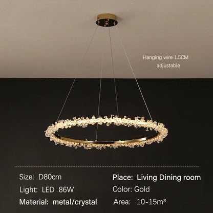 Decorbites™ Golden Round Crystal Chandelier | Nordischer Luxus-LED-Halo-Lüster für das Wohnzimmer