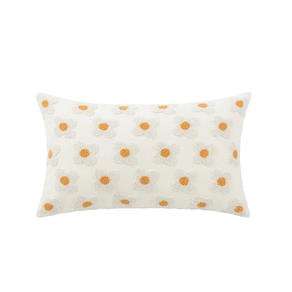 DecorBites™ Embroidered Flora Cotton Canvas Pillow Cover 30x50cm Yellow Zigzag Sham
