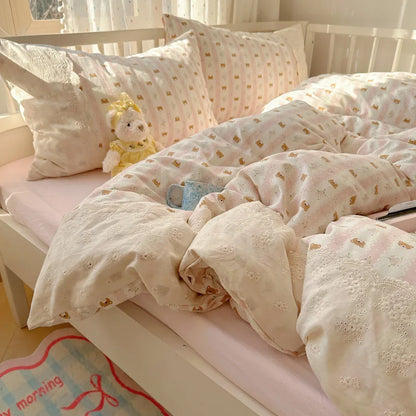 Decorbites™ Spitzenbettwäsche-Set mit Daunendeckelbezug 4 Teile Französisches gewaschenes Baumwollgewebe für Einzel- und Doppelbetten