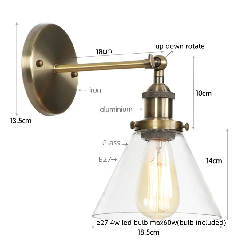 Decorbites™ Klares Glas Eisen LED Wandlampe Rustikales Industrielles Vintage Steckdosensleuchte