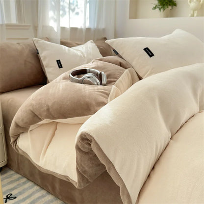 DecorBites™ Coral Color Blocked Velvet Single Duvet Cover for Winter