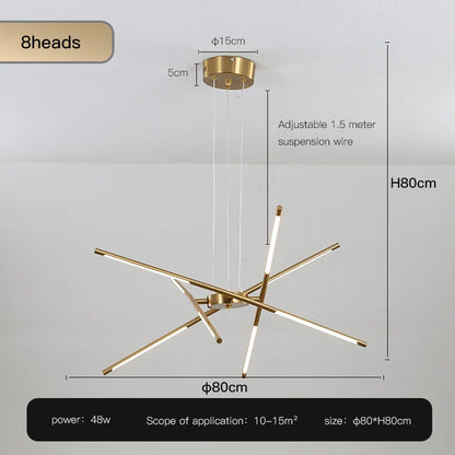 DecorBites™ Gold LED Ceiling Chandelier for Living Room Bedroom Kitchen - Dimmable Pendant Light