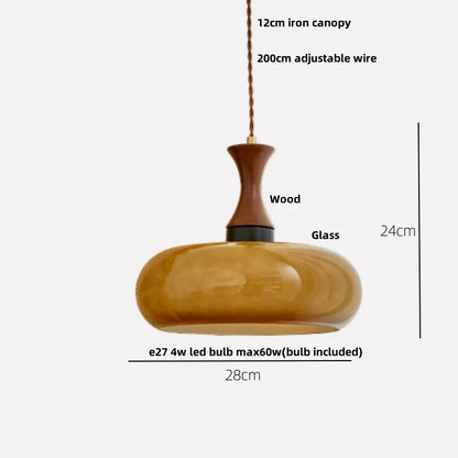 Decorbites™ Bernstein-LED-Hängeleuchte aus Holz und Glas für Loft-Stil, höhenverstellbar