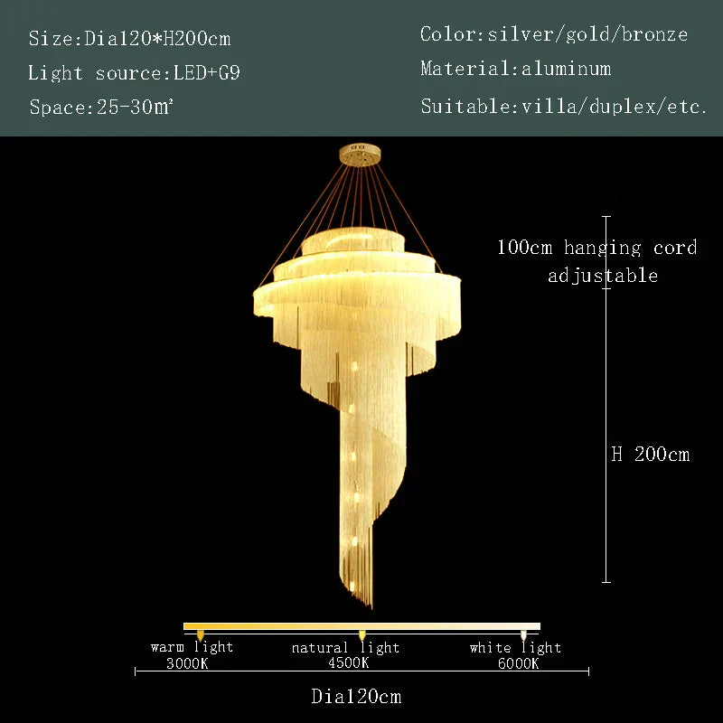 DecorBites™ Gold Tassel LED Chandelier for High Ceilings - Elegant Home Decor Lighting