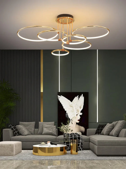 Decorbites™ Gold-Luxus-Ringanhänger-Kronleuchter für moderne Villen- und Heimdekoration