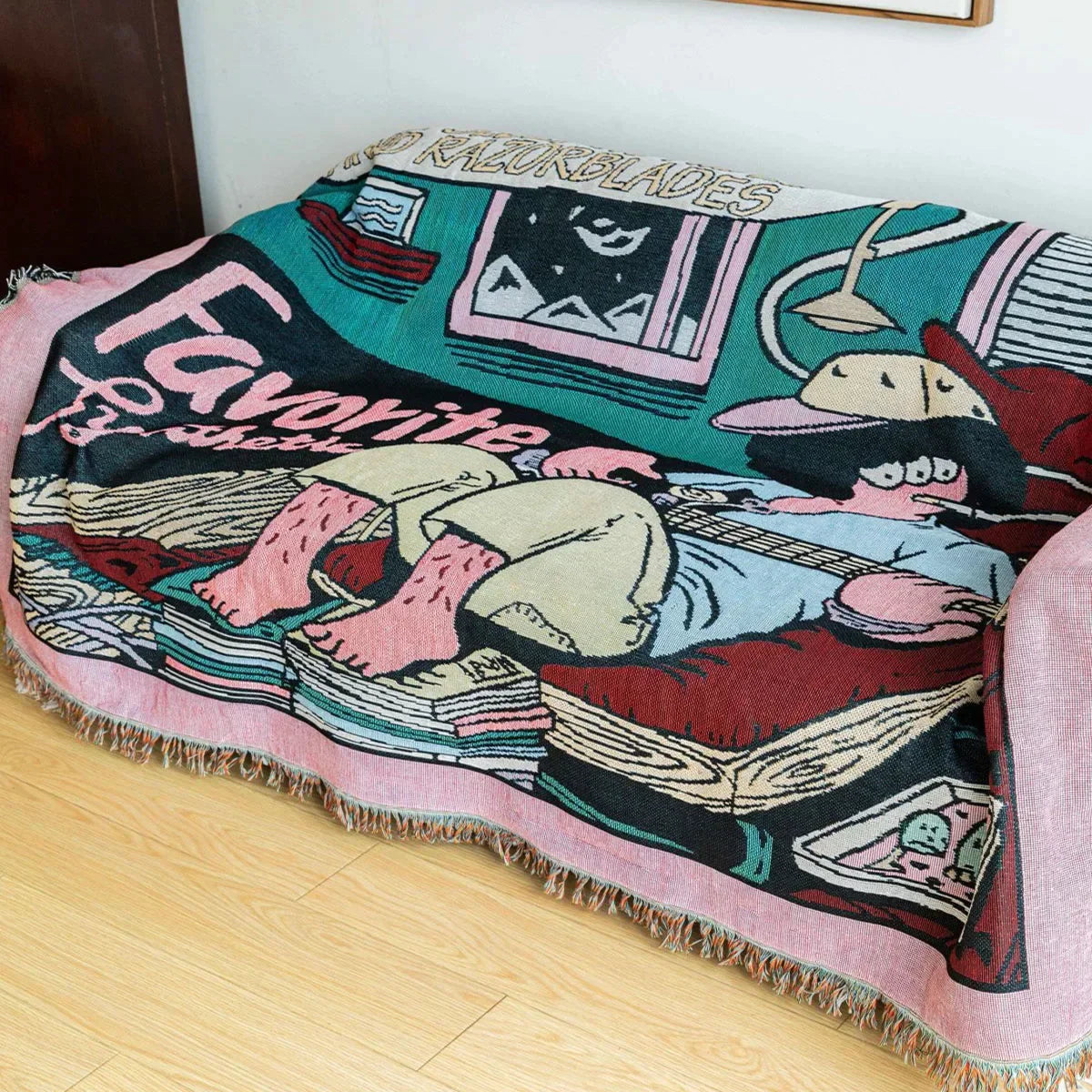 Decorbites™ Gitarrenjunge-Wurfbettdecke - Boho-Freizeit-Dekoration für Wohnzimmer oder Camping