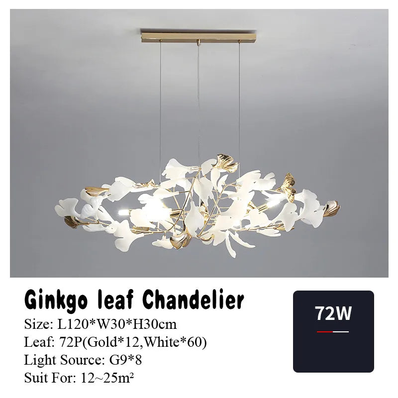 Gold Branch Chandelier 125cm Porcelain Leaves
