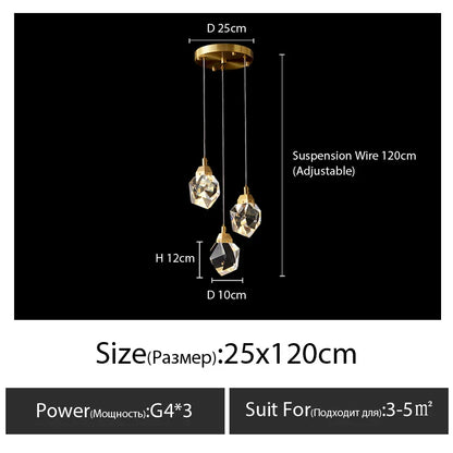 DecorBites™ Diamond Crystal Chandelier Staircase LED Golden Large Living Room Hall Lighting