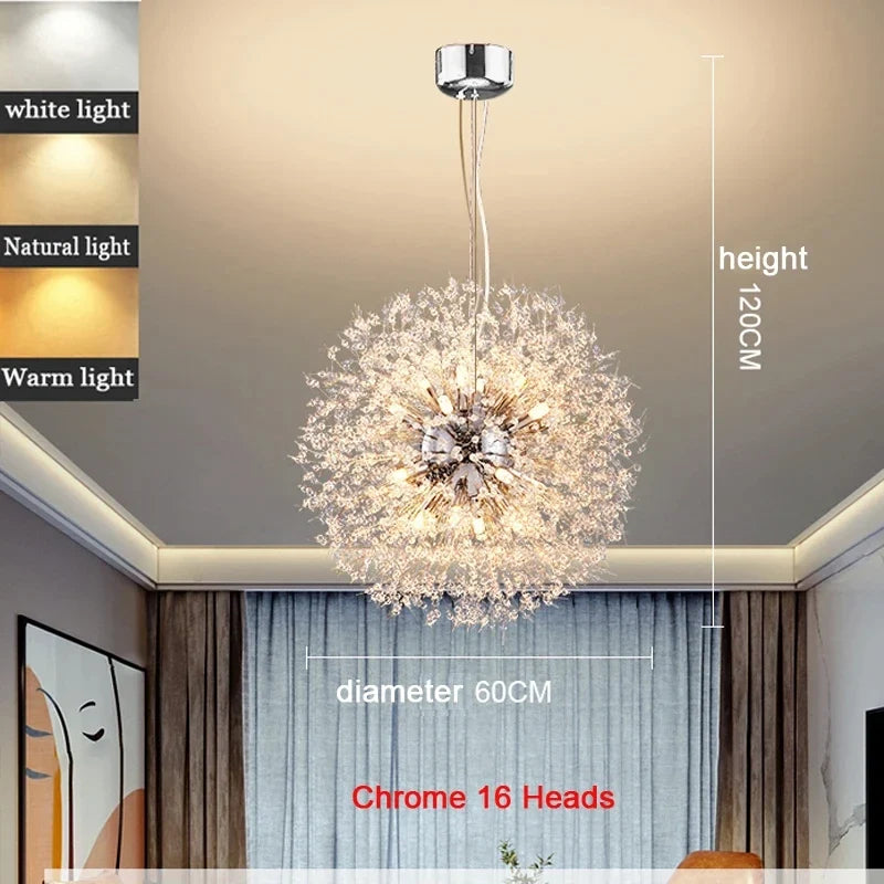 Modern Dandelion Starburst Pendant Light In Chrome