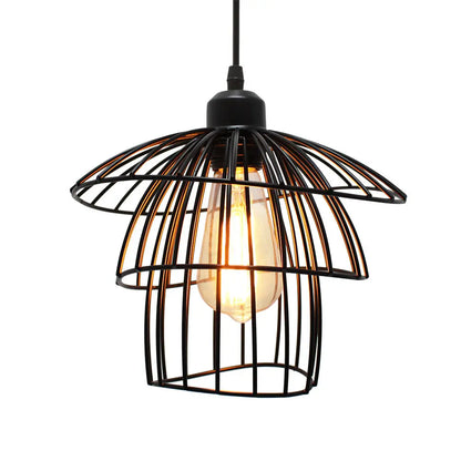 Vintage Black Metal Wire Cage Pendant Light