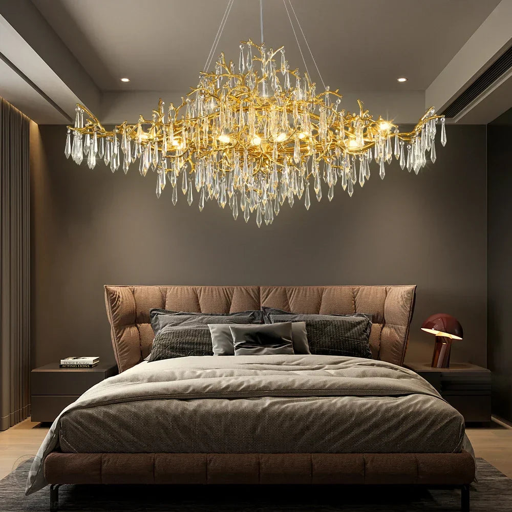 Golden Crystal Long Chandelier