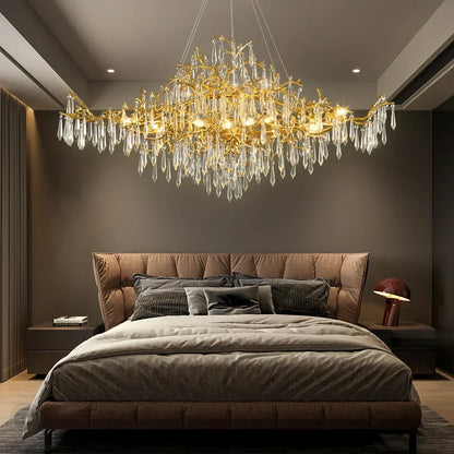 Decorbites™ Goldener Kristall-Kronleuchter – Moderner Luxus-Langlicht für Küche, Esszimmer, Wohnzimmer, Schlafzimmer