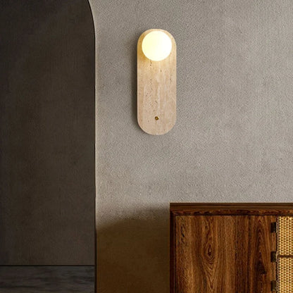 Decorbites™ LED-Tastenschalter-Wandleuchte in Gelbem Travertin mit Weißem Glas - Modernes Nordisches Design