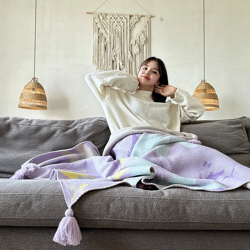 DecorBites™ Cozy Knit Blanket: Purple Multifunctional Sofa Cover for Living Room, Office, and Nap Time