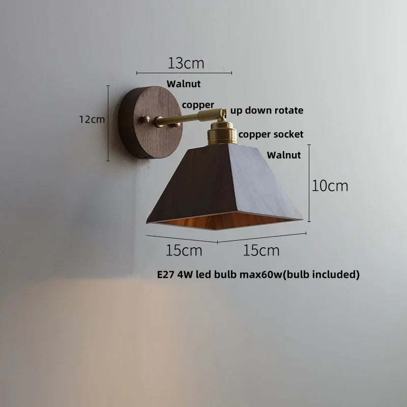 DecorBites™ LED Wall Sconce Walnut Wood Rotate Stair Light Fixture Modern Nordic Design