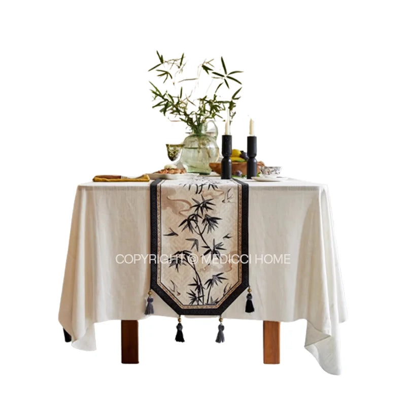 Decorbites™ Bambusblatt-Schwalben-Druck Tischläufer für Chinoiserie Chic Landhaus-Dekoration