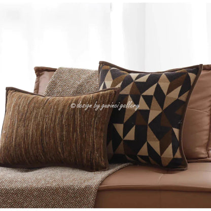 DecorBites™ Geometric Brown Leather Splicing Throw Pillow Cover 45x45cm Luxe Square Cushion Case