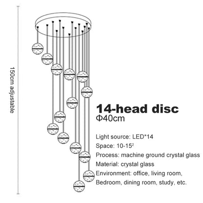 DecorBites™ Crystal Ball Chandelier Pendant Light for Staircase Hallway Bar Décor