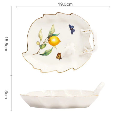 DecorBites™ Gold Edge Cup & Saucer Set: Lemon Teapot, Coffee Mug, Ceramic Plates & Drinkware