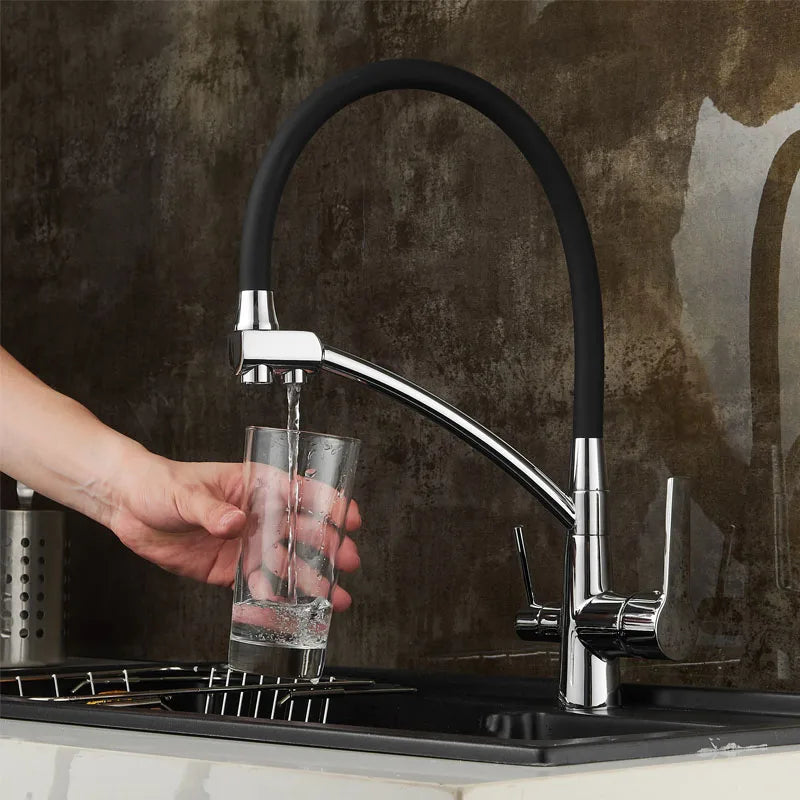 Decorbites™ Schwarzer Küchenarmatur mit Wandmontage, 360° Drehung und Wasserfilter