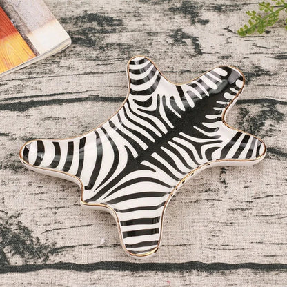 DecorBites™ Gold Tiger Skin Ceramic Plate Zebra Dish Jewelry Holder Tray