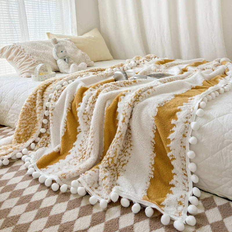 Decorbites™ Jacquard Flauschiger Ball-Spitzen-Decke | Doppelseitig Flauschig Warme Sofabezug