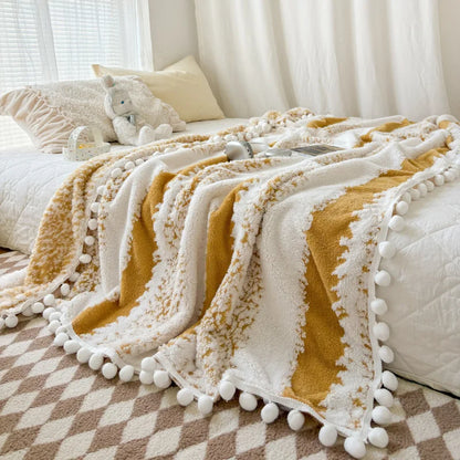 Decorbites™ Jacquard Flauschiger Ball-Spitzen-Decke | Doppelseitig Flauschig Warme Sofabezug