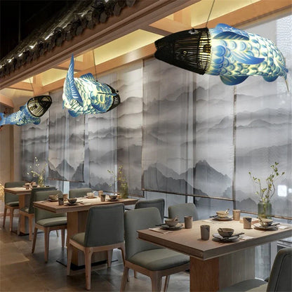 Decorbites™ Bambus-Fisch-Anhängerleuchte: Chinesischer Stil Kronleuchter für moderne Wohnzimmerdekoration