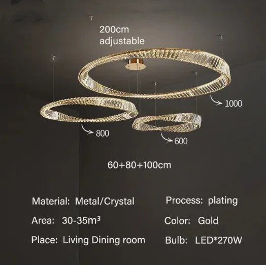 Decorbites™ DNA-Spirale Kristall-Lüster LED-Ring-Design für luxuriöses Wohnzimmer
