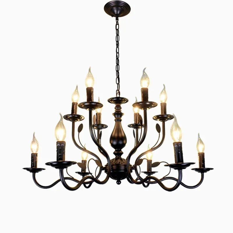 Decorbites™ Französische Kerzenleuchter-Kronleuchter aus Schwarz-Eisen Industrie-Stil Vintage-Landhaus-Beleuchtung