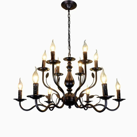 Decorbites™ Französische Kerzenleuchter-Kronleuchter aus Schwarz-Eisen Industrie-Stil Vintage-Landhaus-Beleuchtung