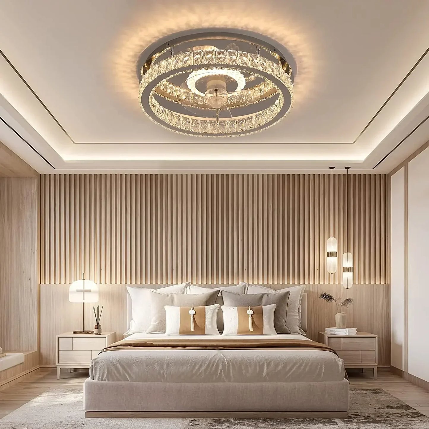 DecorBites™ Crystal LED Ceiling Fan with Remote Control Flush Mount Profile
