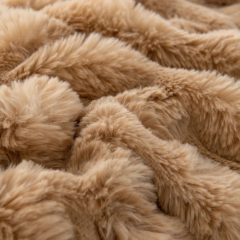 DecorBites™ Cozy Faux Rabbit Velvet Blanket for Office Nap – Twin Size Luxurious Solid Color Woolen Blanket