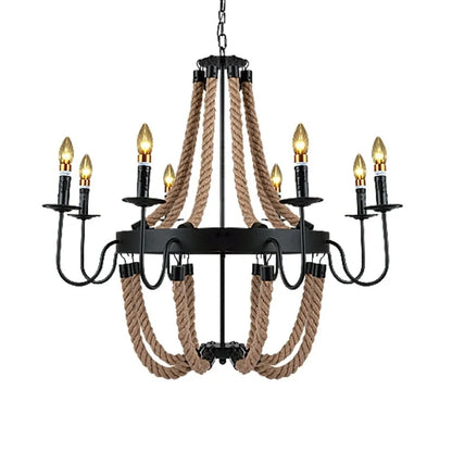 DecorBites™ Hemp Rope Ceiling Chandelier Vintage Pendant Lamp for Dining Room & Living Room