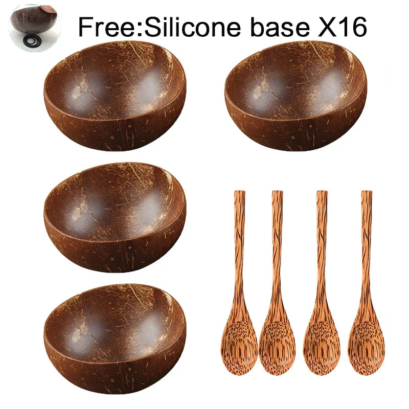 Decorbites™ Kokosnussschalen-Set mit Holzlöffel: Natürliches handgefertigtes Tischgeschirr für Desserts, Früchte, Salate