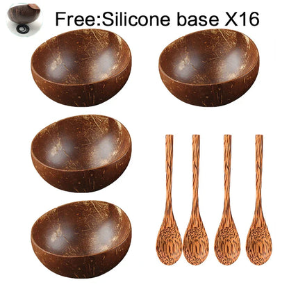Decorbites™ Kokosnussschalen-Set mit Holzlöffel: Natürliches handgefertigtes Tischgeschirr für Desserts, Früchte, Salate