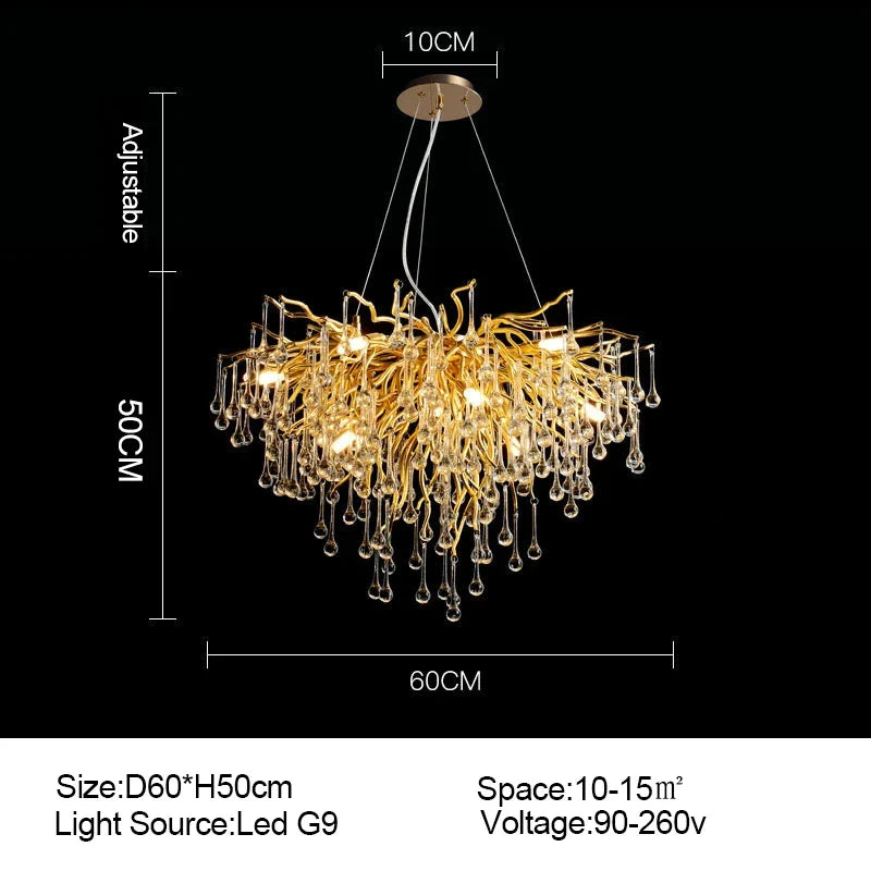 Gold Crystal Modern Chandelier L180cm Premium