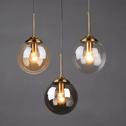Modern Glass Globe Pendant Light With Gold Ring