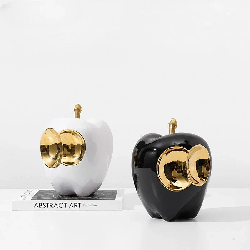 Decorbites™ Goldener Apfel-Skulptur: Abstrakte Keramik-Handarbeit Simuliertes Frucht-Figur Heimdekoration.