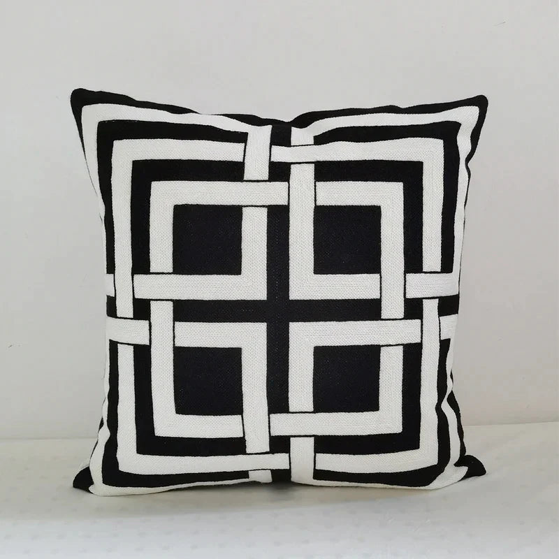 Decorbites™ Geometrisches Stickerei Kissenbezug 45x45 cm Schwarz Grau Weich Gemütlich für Heimdekoration
