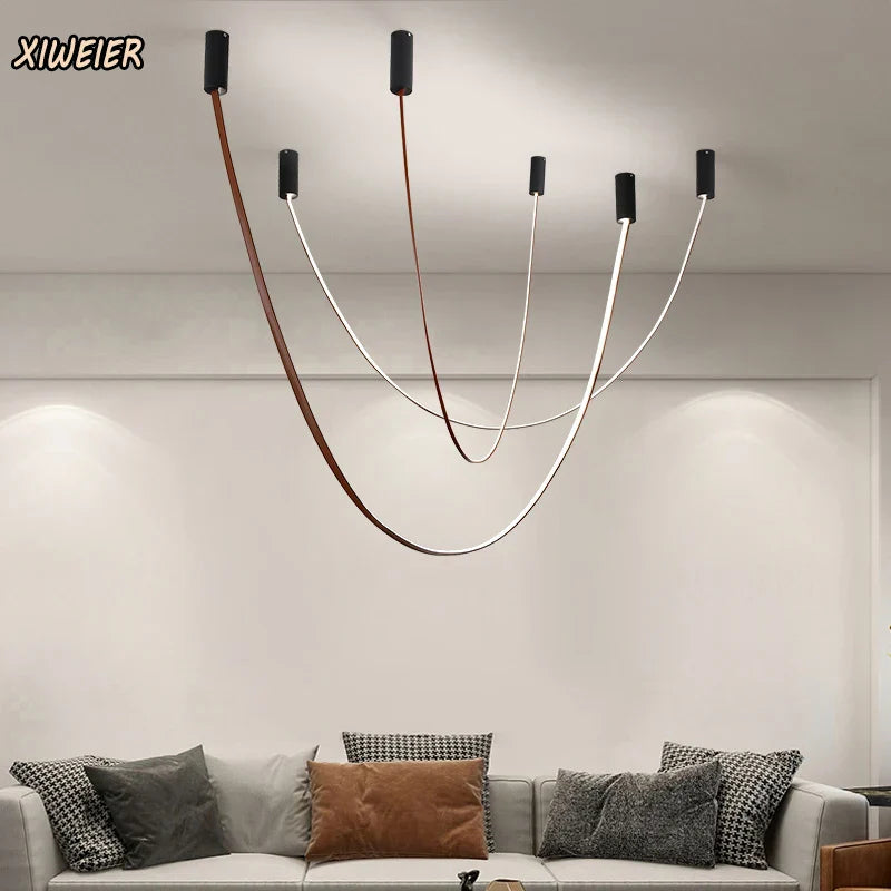 Decorbites™ Leder Leuchtende Linien Kronleuchter | Moderner Minimalistischer Duplex Esszimmer Büro Kunst Luxus Lampe