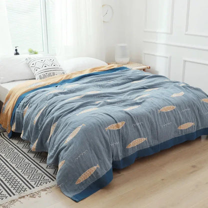 Decorbites™ Baumwoll-Gaze-Handtuch-Wurfdecke - Weiche und gemütliche Bettdecke für alle Jahreszeiten